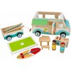 Adam Toys Drevený auto karavan s prívesom a príslušenstvom