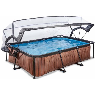 Bazén s krytom a filtráciou Wood pool Exit Toys oceľová konštrukcia 300*200*65 cm hnedý od 6 rokov