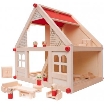 KIK Drevený domček pre bábiky s nábytkom, 26 x 40 x 38 cm od 25,95 € -  Heureka.sk