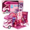 Rozkladací ružový kempingový voz pre bábiky s doplnkami a LED, 42 dielov