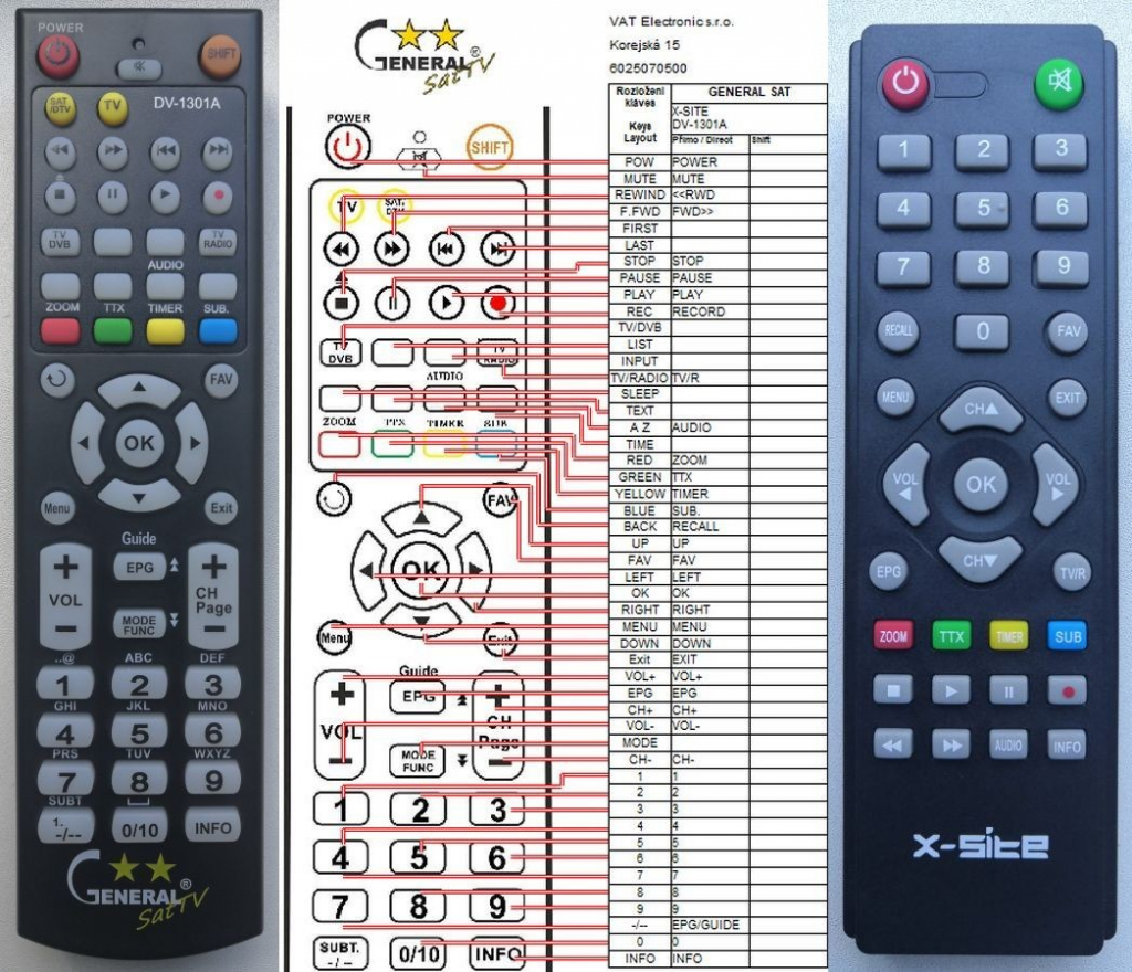 Diaľkový ovládač General X-SITEDV-1301A