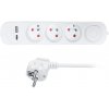 Solight predlžovací prívod 3 zásuvky, s USB A+C nabíjačka 12W, 2m, 3 x 1mm2, biely, vypínač