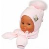 BABY NELLYS Zimná čiapočka s šálom - chlupáčková Bambulka - sv. ružová/sv. ružová