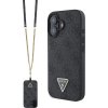 Guess PU 4G Strass Triangle Metal Logo kryt + Crossbody Popruh pre iPhone 16 čierny