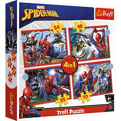 Trefl Puzzle 4v1 - Hrdinský Spiderman / Disney Marvel Spiderman 34384