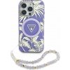 GUESS kryt pre iPhone 16 compatible with MagSafe (IML Palm Trees Triangle W/ Pearl Strap) purple