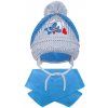 New Baby Zimná detská čiapočka so šálom psík tmavo modrá
