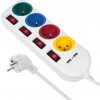 MCN Napájacia lišta Maclean, 4-zásuvkový predlžovací kábel + 2xUSB, s prepínačmi, 250 VAC/10A, 2,1 A 5 V, 1,5 m, biela, MCE229 W