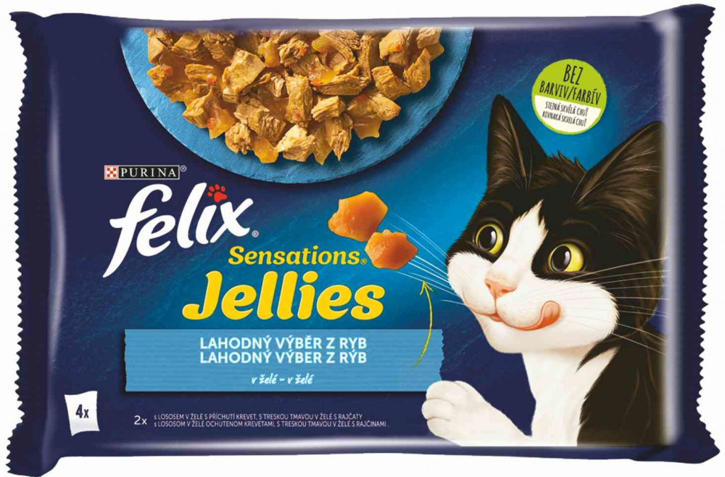 FELIX Sensations Jellies losos s krevetami treska s rajčinami v želé 4 x 85 g