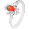 Šperky eshop - Prsteň striebornej farby, tmavooranžový brúsený ovál, číre zirkóniky, lístočky R31.6 - Veľkosť: 51 mm