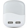 V-TAC Hranaté LED nočné svetlo do zásuvky 0,5W s USB portom SAMSUNG čipy, Teplá biela 2500 - 3000K