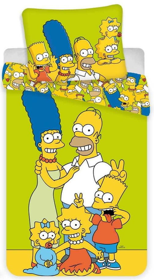 Jerry Fabrics Obliečky Simpsons Family green Bavlna 140x200 70x90