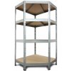 Majster Regál Rohový kovový regál RIVET, 180x90x45x64,5 cm, 4x HDF polica, zinok , Zinok