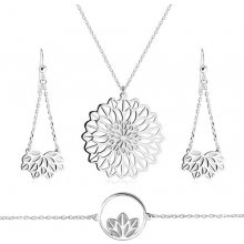 Šperky eshop strieborný trojset náhrdelník náramok náušnice motív kvetu s vykrojenými lupeňmi R16.10