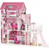 Ecotoys 3-úrovňový drevený domček pre bábiky s výťahom - pink Ecotoys