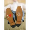 Nálepky na svadobné topánky - I love my wife Farba textu: červená 031, Farba srdca: oranžová 034