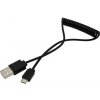 Kabel USB 2.0 kabel, USB A(M) - microUSB B(M), kroucený, 1m, černý