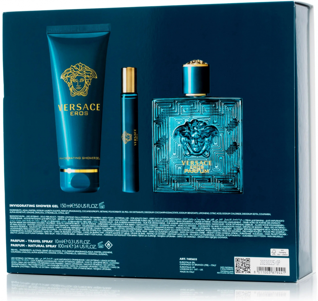 Versace Eros EDP 100 ml + EDP 10 ml + kozmetická taška darčeková sada