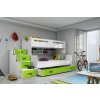 ImportWorld Dětská patrová postel Romana 3 - 3 osoby zelená 200x120,