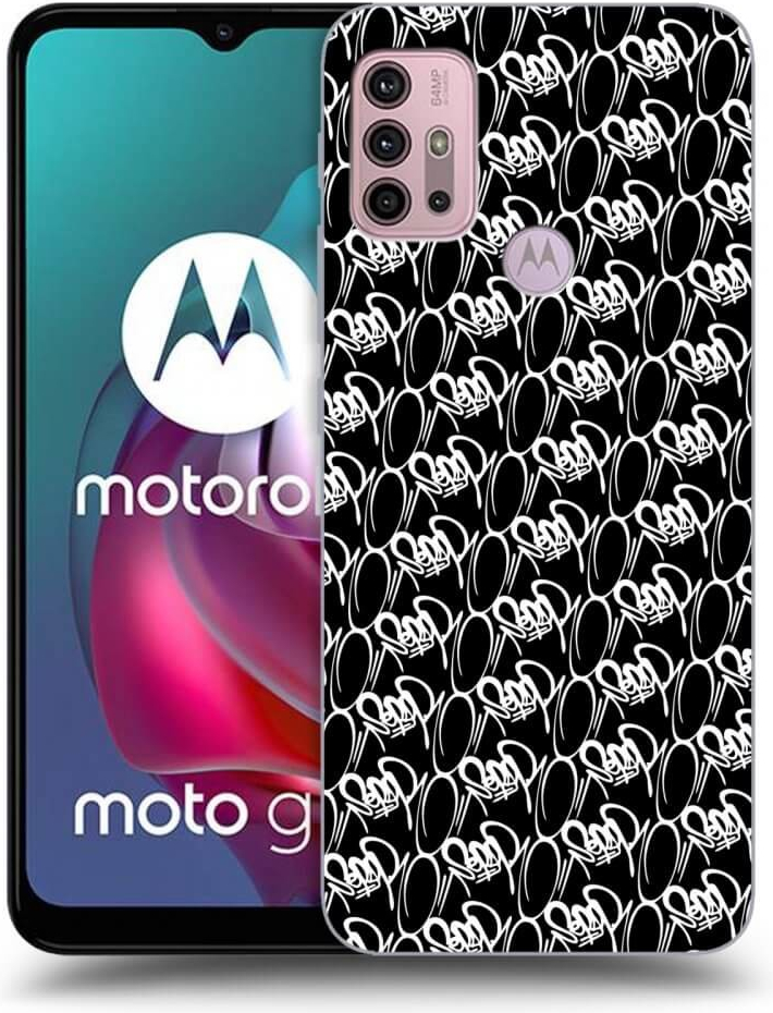 Púzdro Picasee silikónové Motorola Moto G30 - Separ - White On Black 2 čierne