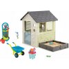 Set domček s pieskoviskom a záhradkou s fúrikom Square Playhouse Life Smoby rozšíriteľný a vozík so záhradným náradím a vedro set