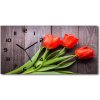 Vodorovné Sklenené hodiny na stenu Červené tulipány 60x30 cm