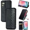 Peňaženkové kožené puzdro Cubic Grid na Samsung Galaxy A25 5G - Čierna