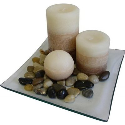 TORO Darčekový set 3 sviečky vôňa vanilka na sklenenom podnose s kameňmi od  12,49 € - Heureka.sk