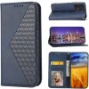 Peňaženkové kožené puzdro Cubic Grid na Xiaomi Redmi Note 10/10S - Modrá