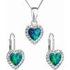 Strieborná súprava srdiečko sa Swarovski elements a syntetickým opálom 39160.1 zelená