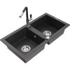Mexen Mario, 2-komorový granitový drez 820x436x161 mm a drezová batéria Flora, čierna škvrnitá, 6504-76-670401-07