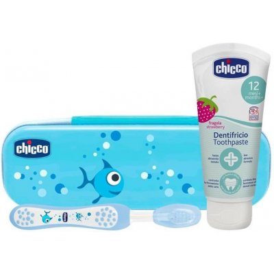 CHICCO Set zubná kefka a pasta s puzdrom Always Smiling modrá 12m+ 06959.20