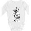 Husľový kľúč kvety - Body dojčenské s dlhým rukávom - Dlhý r. do 3 mes ( Biela )