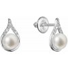 Zlaté 14 karátové náušnice slza biele zlato s riečnou perlou a briliantmi 81PB00037