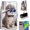 Peňaženkové kožené puzdro DRAWING na Xiaomi Redmi Note 9 - Slant Hat Blue Mirror Cat