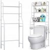 Polica, regál do kúpeľne, nastaviteľný nad práčku, 3-poschodový, stojaci, biely, vysoký