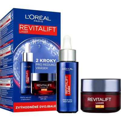 L’Oréal Paris Revitalift Revitalift Laser Pure Retinol nočné sérum proti vráskam 30 ml + Revitalift Laser denný krém proti vráskam so strednou UV ochranou 50 ml