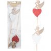 Zápich drevo 2ks 75mm + špajla Anjel sediaci na srdiečku, prírodná s glitrom, červená, biela