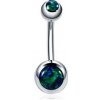 Oceľový piercing banánik s kryštálmi Veľkosť: Zelená 1,6 x 10mm