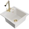 Mexen Vito, 1-komorový granitový drez 520x490x210 mm, zlatá batéria Duero, biela, 6503-20-671600-50