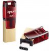 Apacer USB flash disk OTG, USB 3.0, 64GB, AH180, červený, AP64GAH180R-1, USB A / USB C, s otočnou krytkou