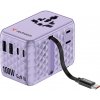 Verbatim, Cestovný adaptér Charge ,n, Travel GaN III 2x USB-C, 2X USB-A + 1x integrovaný kábel USB-C, fialová, 100 W