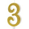 PartyDeco SVIEČKA č.3 zlatá 10cm