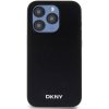 Zadný kryt DKNY PU Leather Silver Metal Logo Magsafe pre Apple iPhone 15 Pro, čierna