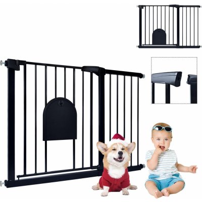 YARDIN kovová Bariérová brána s dvierkami pre domáce zvieratá automatická 105 - 115 cm čierna
