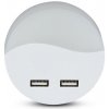 V-TAC Okrúhle LED nočné svetlo do zásuvky 0,5W s USB portom SAMSUNG čipy, Teplá biela 2500 - 3000K