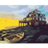 Diamondi Diamantové maľovanie - LOĎKA, DOM NA POBREŽÍ A ZÁPAD SLNKA (D. RUSTY RUST) Rámovanie: bez rámu a bez vypnutia plátna, Rozmer: 40x50 cm