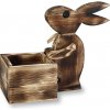 Wooline Drevený obal na kvetináč motív zajac, opálené drevo 27 x 29 x 15 cm