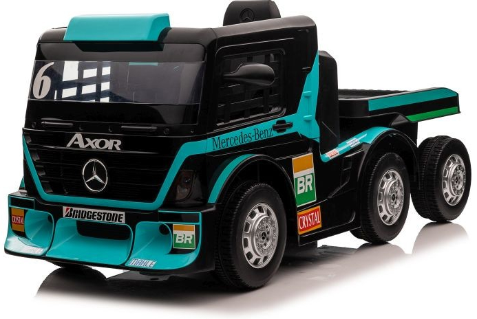 Mamido elektrický kamión Mercedes Axor LCD MP4 s návesom tyrkysová