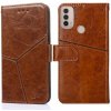 Peňaženkové kožené puzdro Geometric Stitching na Motorola Moto E20 / E30 / E40 - Slabo Hnedá